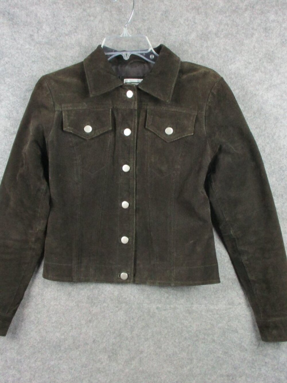 BB Dakota Suede Jacket Womens M fit XS Brown Leather Button Front Trucker Lined